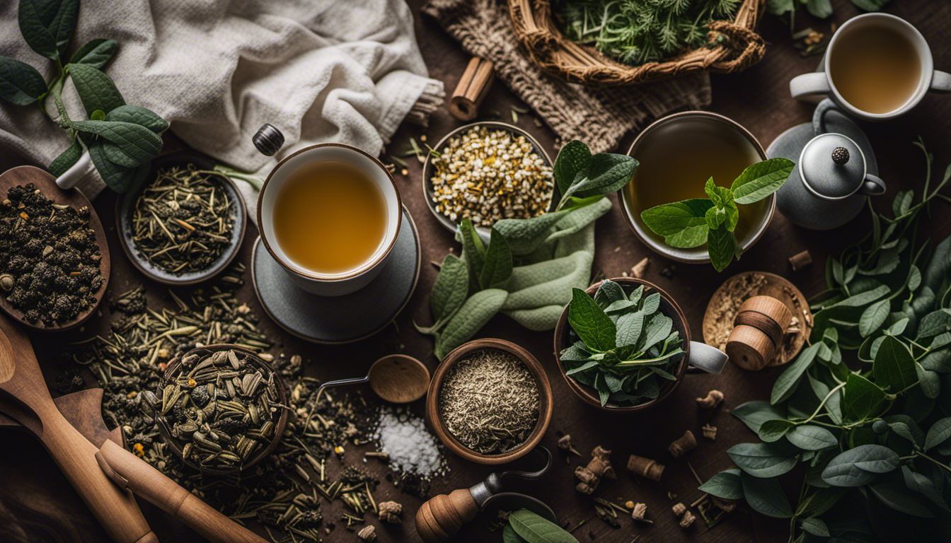 A serene image of various herbal tea ingredients in clear focus.