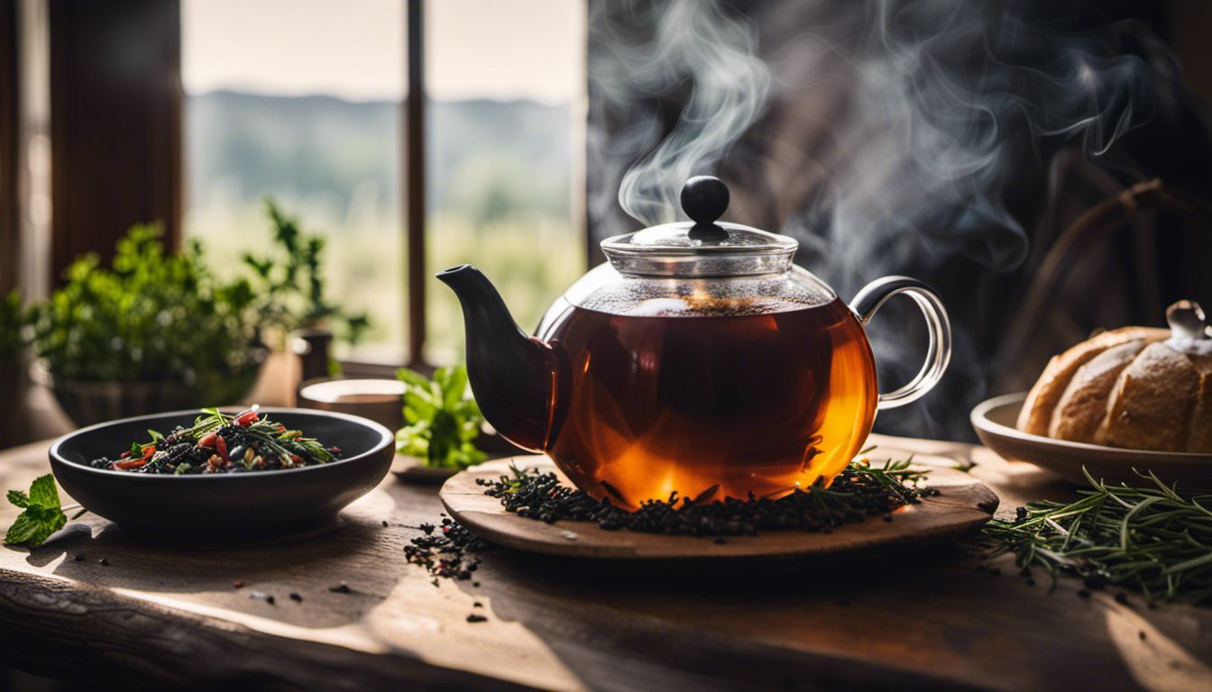 Cozy herbal tea with fresh ingredients in a natural setting.