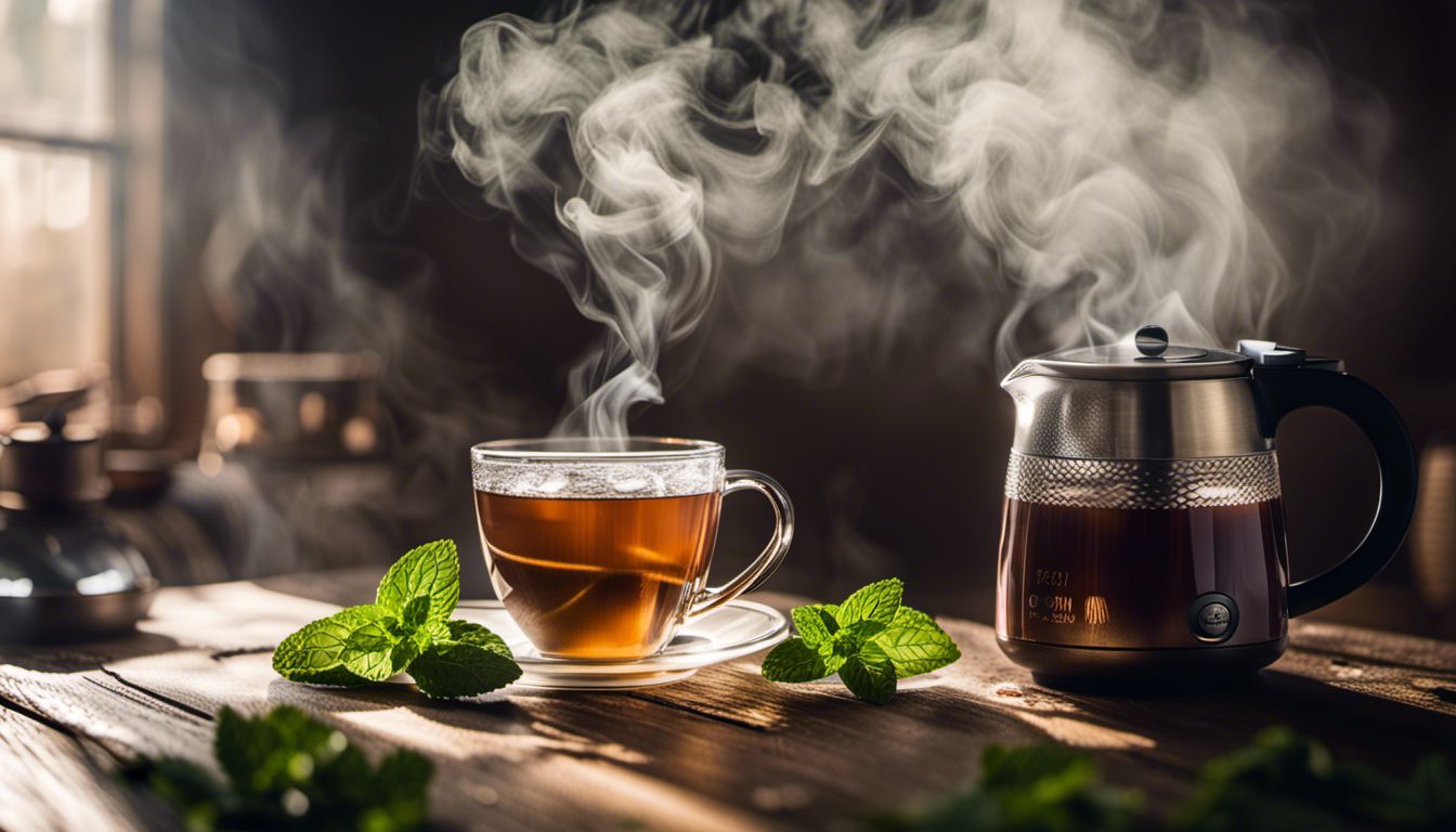 A warm cup of peppermint tea in a cozy environment.