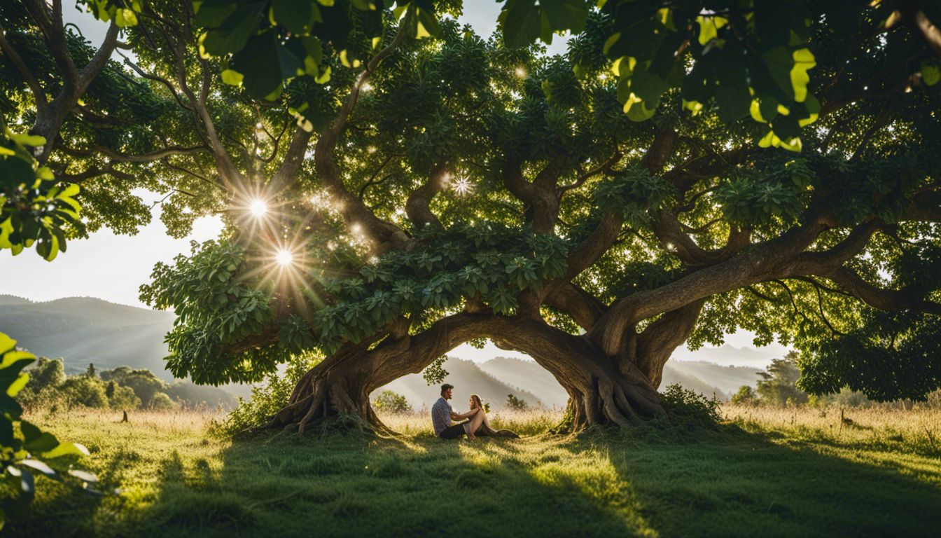 A vibrant fig tree surrounded by lush greenery in nature.
