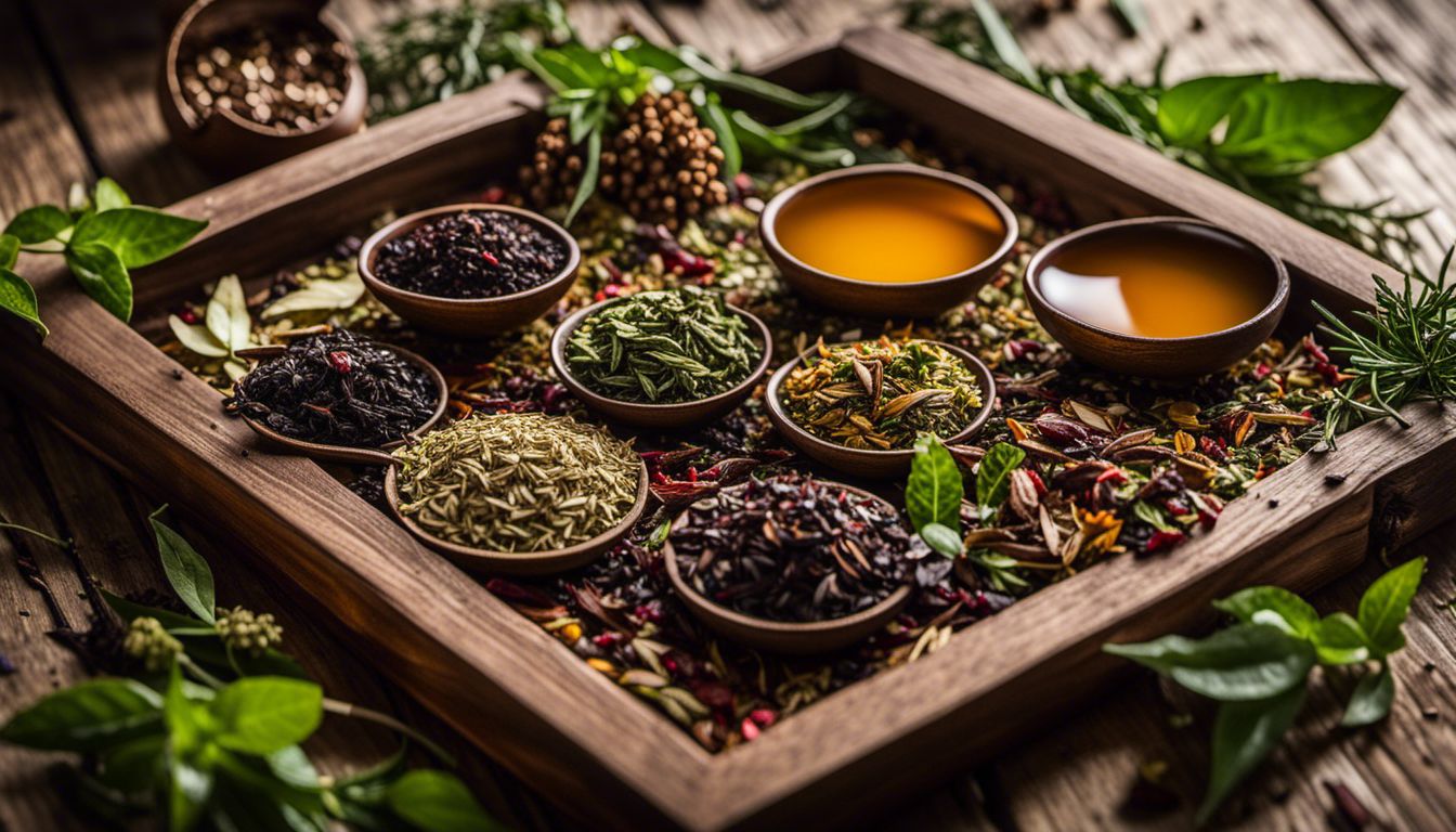 A  table filled with different herbs