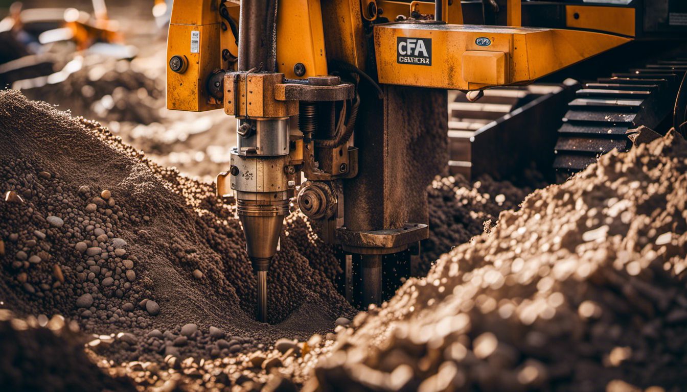 Close-up of a CFA piling machine drilling into the ground.