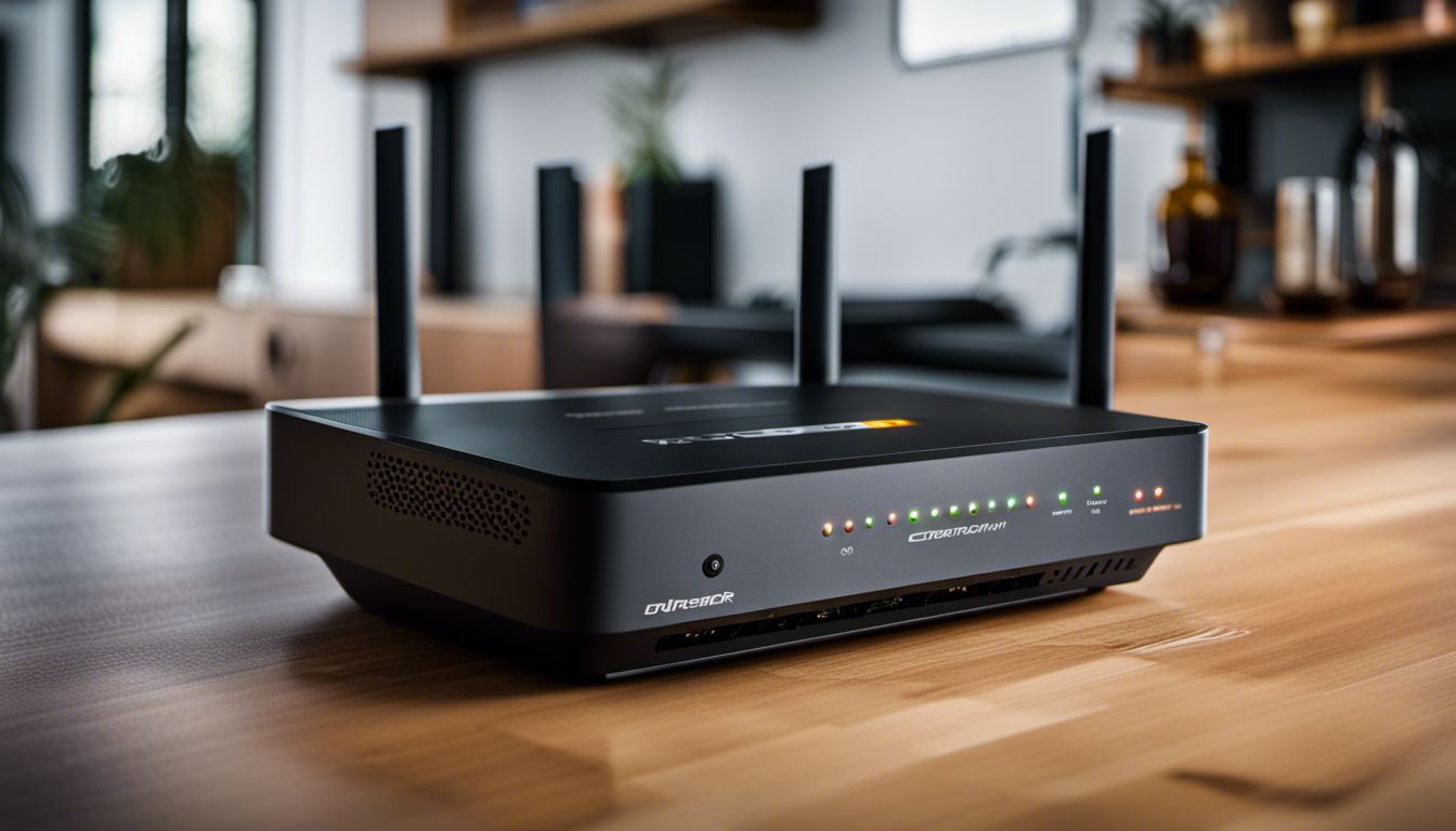 Close-up of a router connected to another router in a home network.