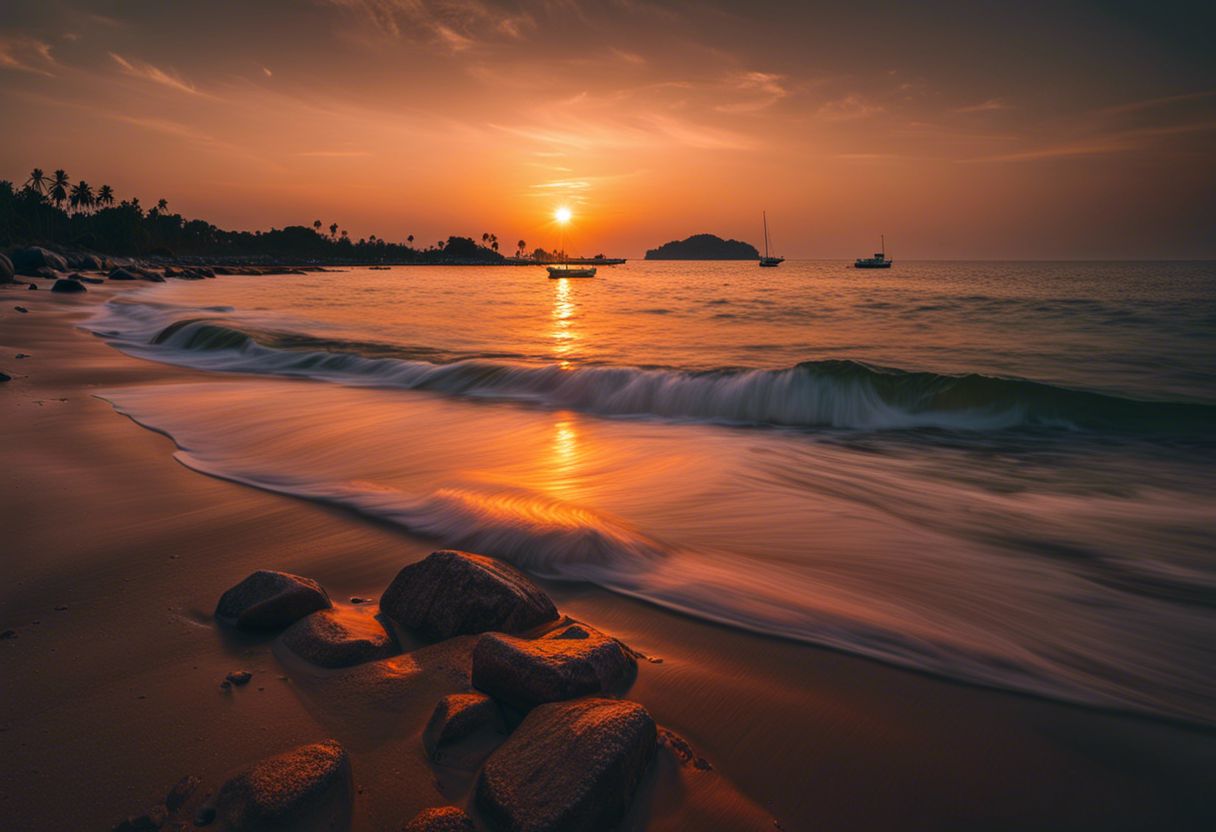 Romantischer Sonnenuntergang an einem abgelegenen Strand in Pattaya, Thailand.