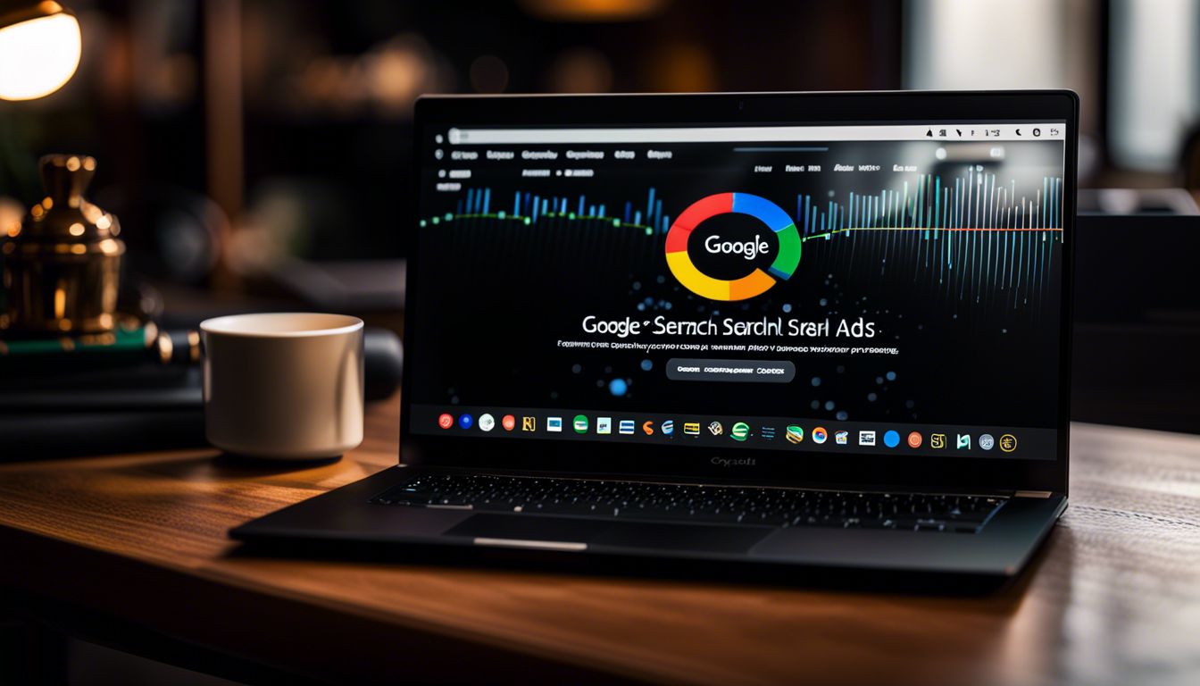 Google Search Ads with keywords and graphs on a laptop.