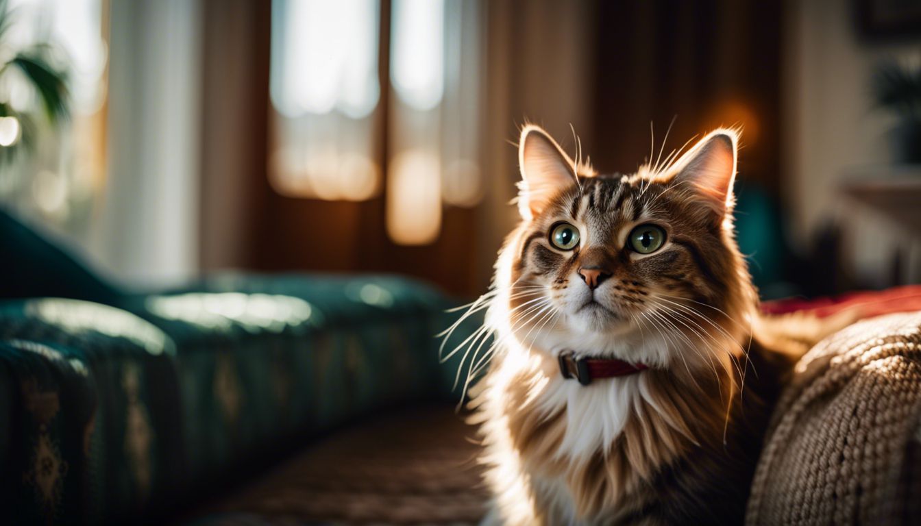 A cat explores a cozy vacation home in a natural-lit setting.