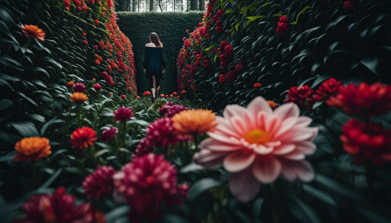 A blooming flower in a maze, captured with a DSLR camera.
