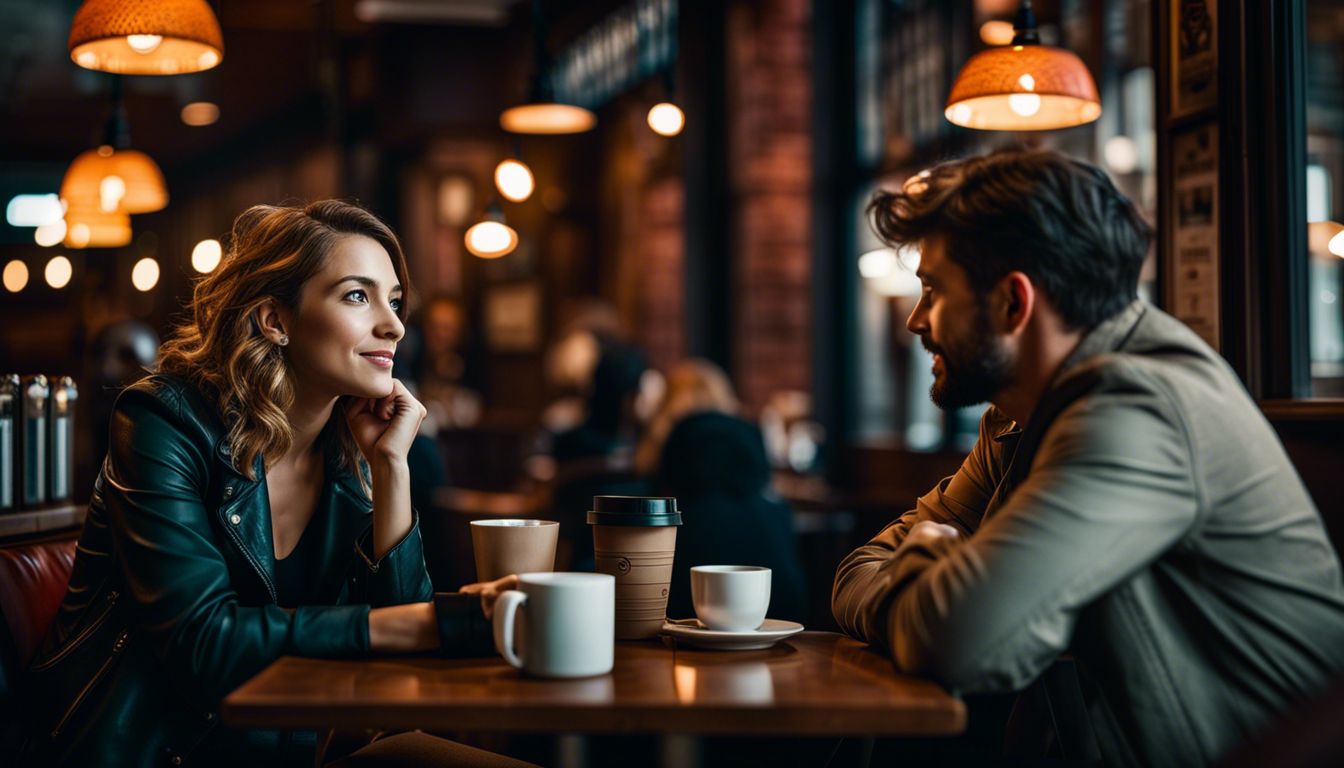 Intense conversation between an INFP and ISTP in a cozy coffee shop.