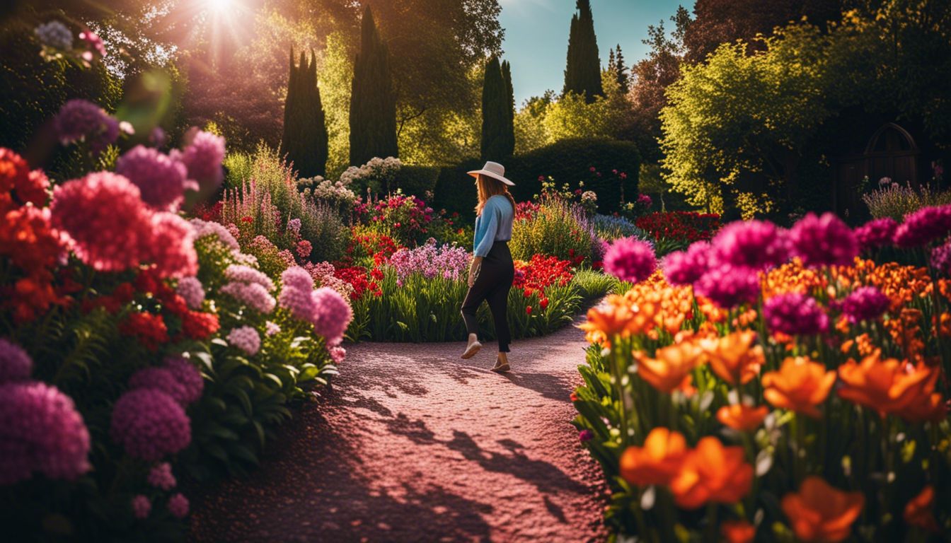 A vibrant garden filled with flowers in bloom, captured with a DSLR.