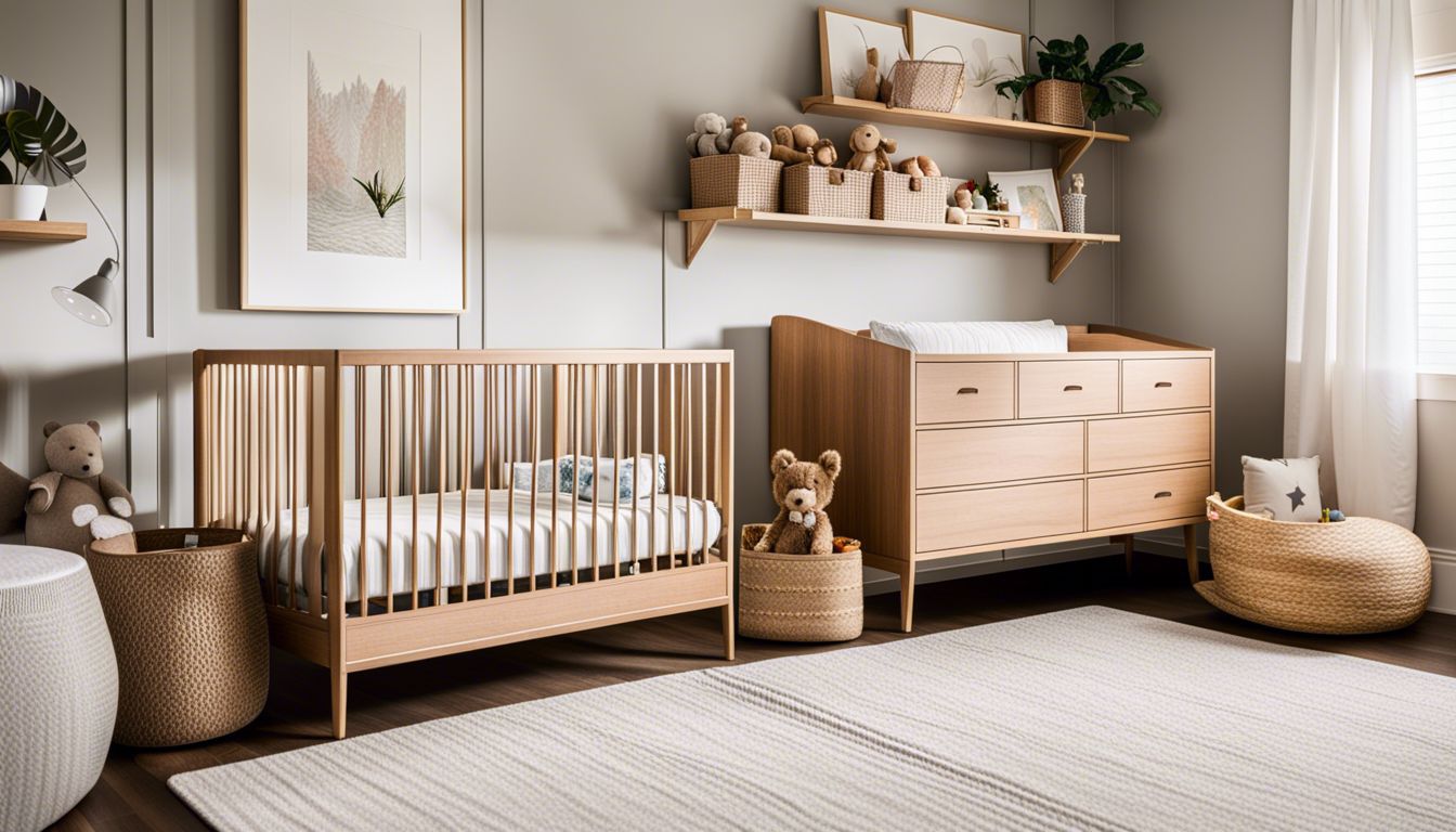 A sustainable nursery with eco-friendly supplies and a crib.
