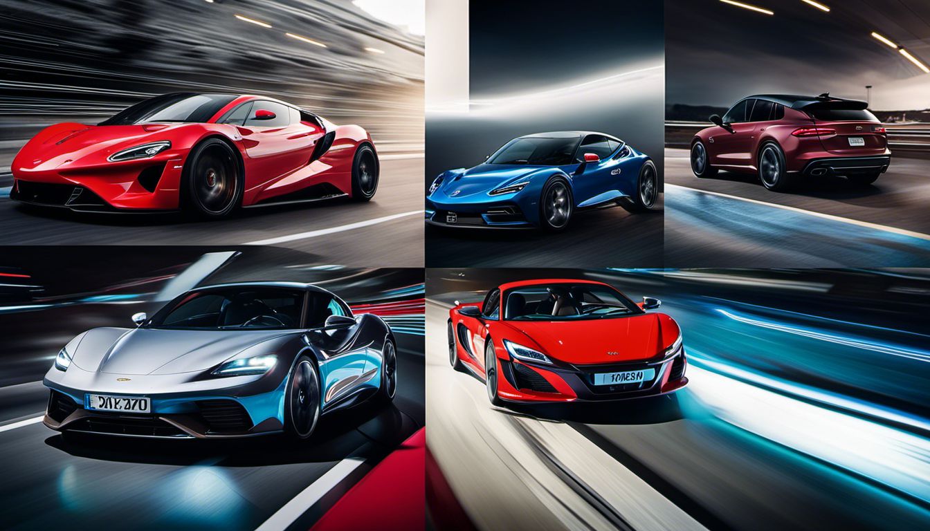 A video wall displaying vibrant car imagery, showcasing sleek interior and exterior shots, capturing different faces, hair styles, and outfits.