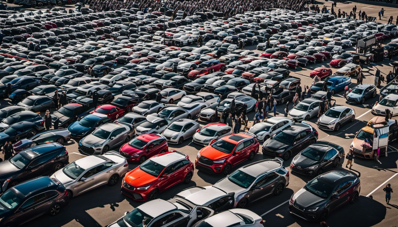 A crowded parking lot at the US Open with diverse attendees.