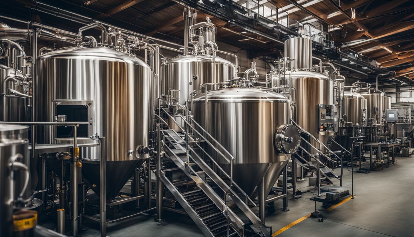 An aerial photo of a busy brewery production line with advanced equipment.