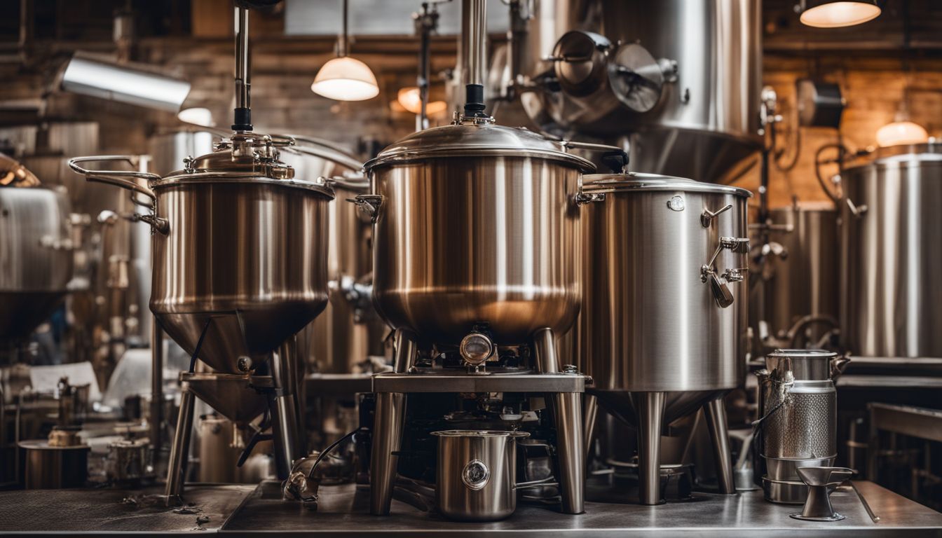 A photo of a brewing setup with diverse people and equipment.