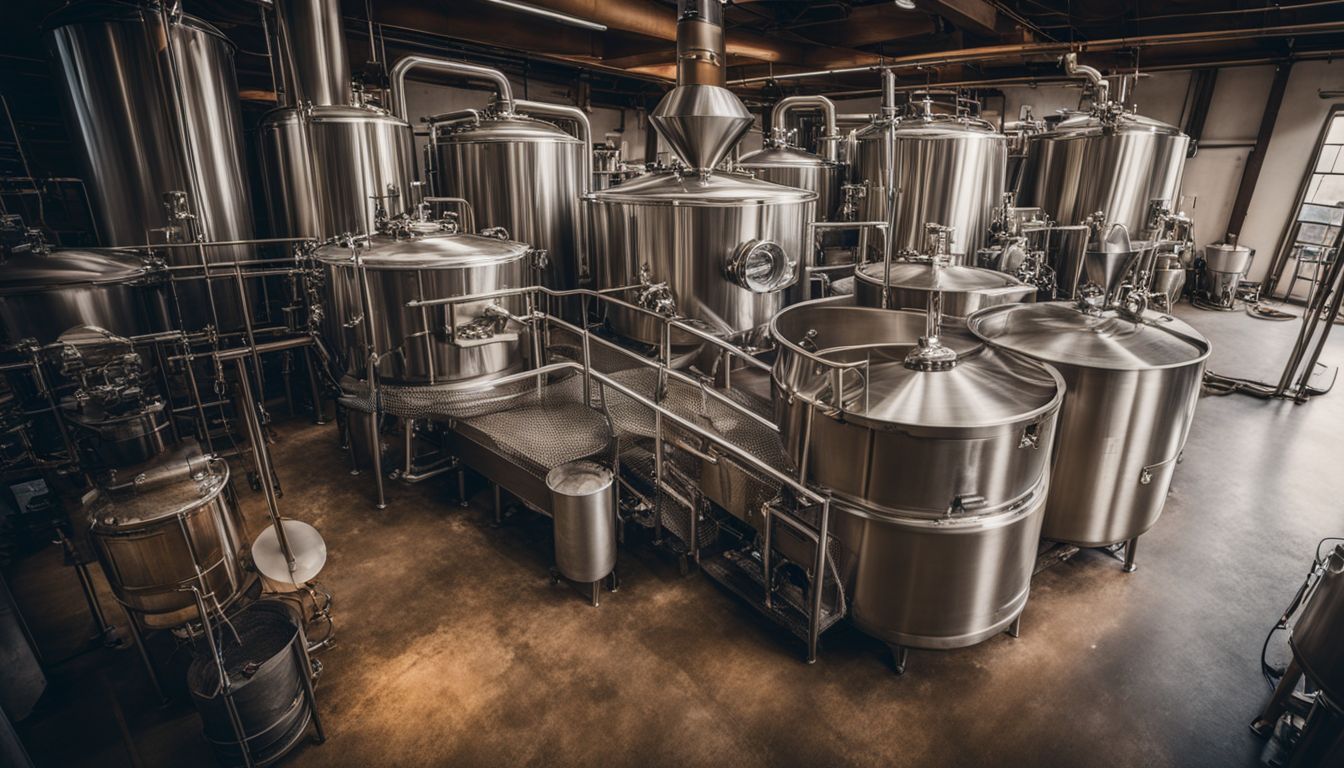 A photo of a busy brewing setup with various people and equipment.