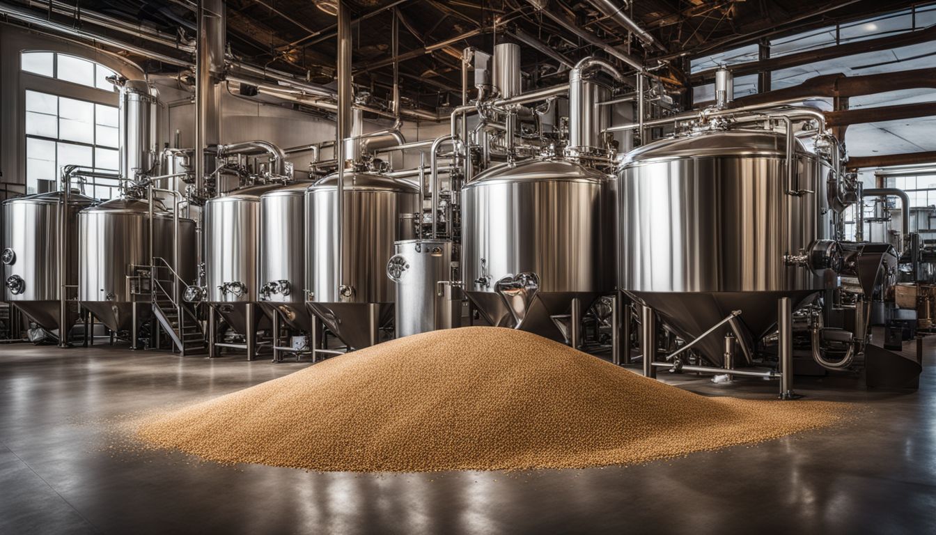 A photo of brewing equipment in a modern brewery.