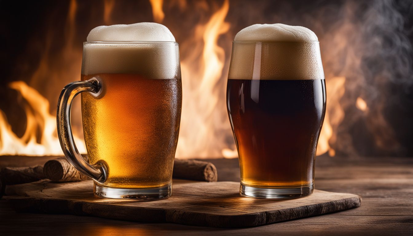 Closeup of two glasses of beer showcasing different flavors and characteristics.