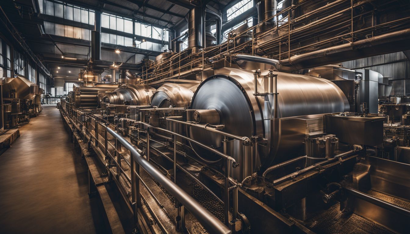 Close-up of roller mills in a modern brewery showcasing advanced technology.