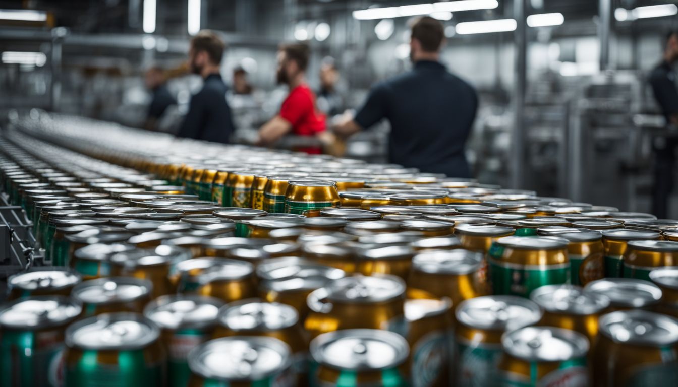 Photo of beer cans being produced with different branding options.