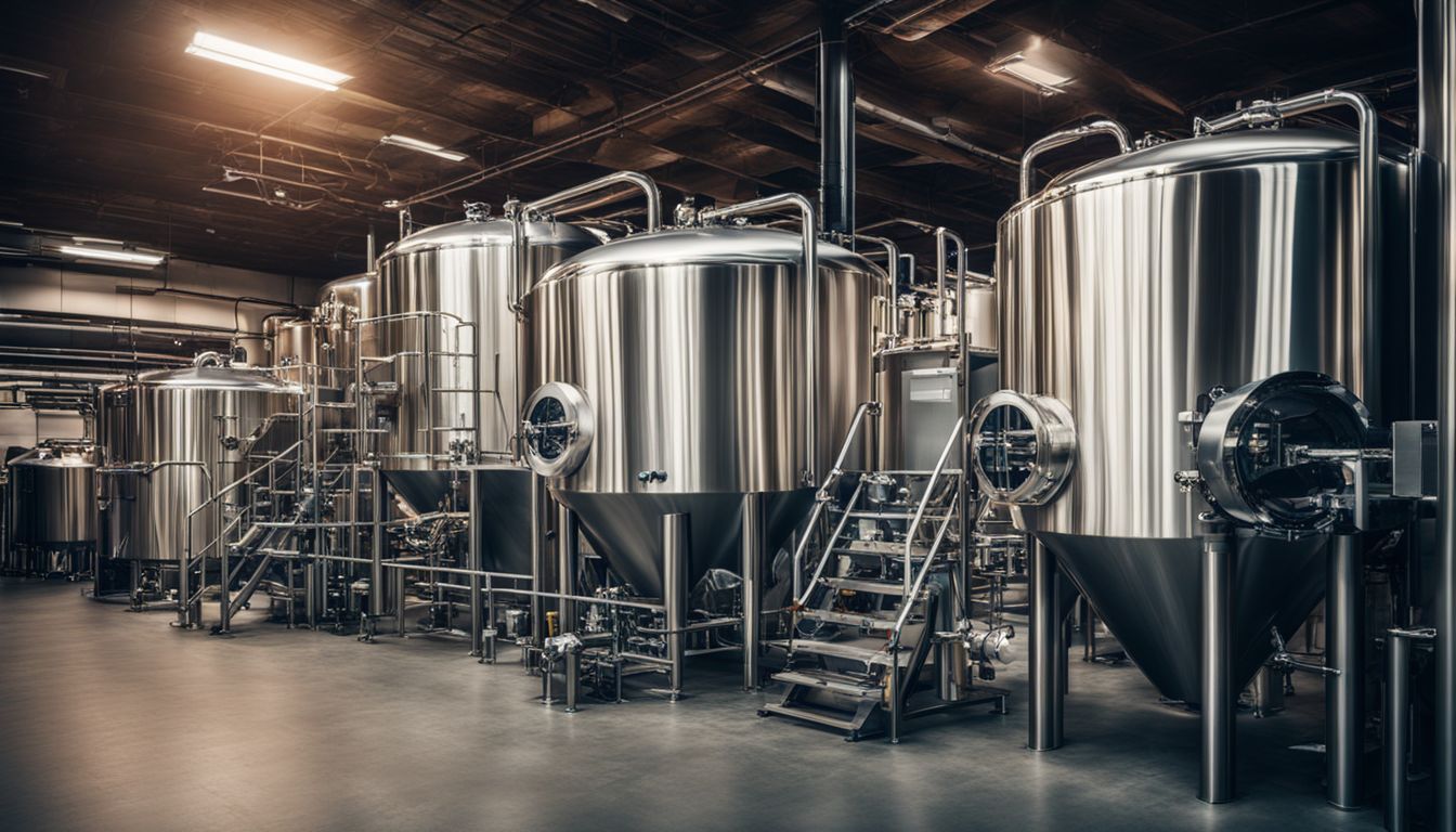 A modern brewery facility with high-tech equipment and futuristic design.