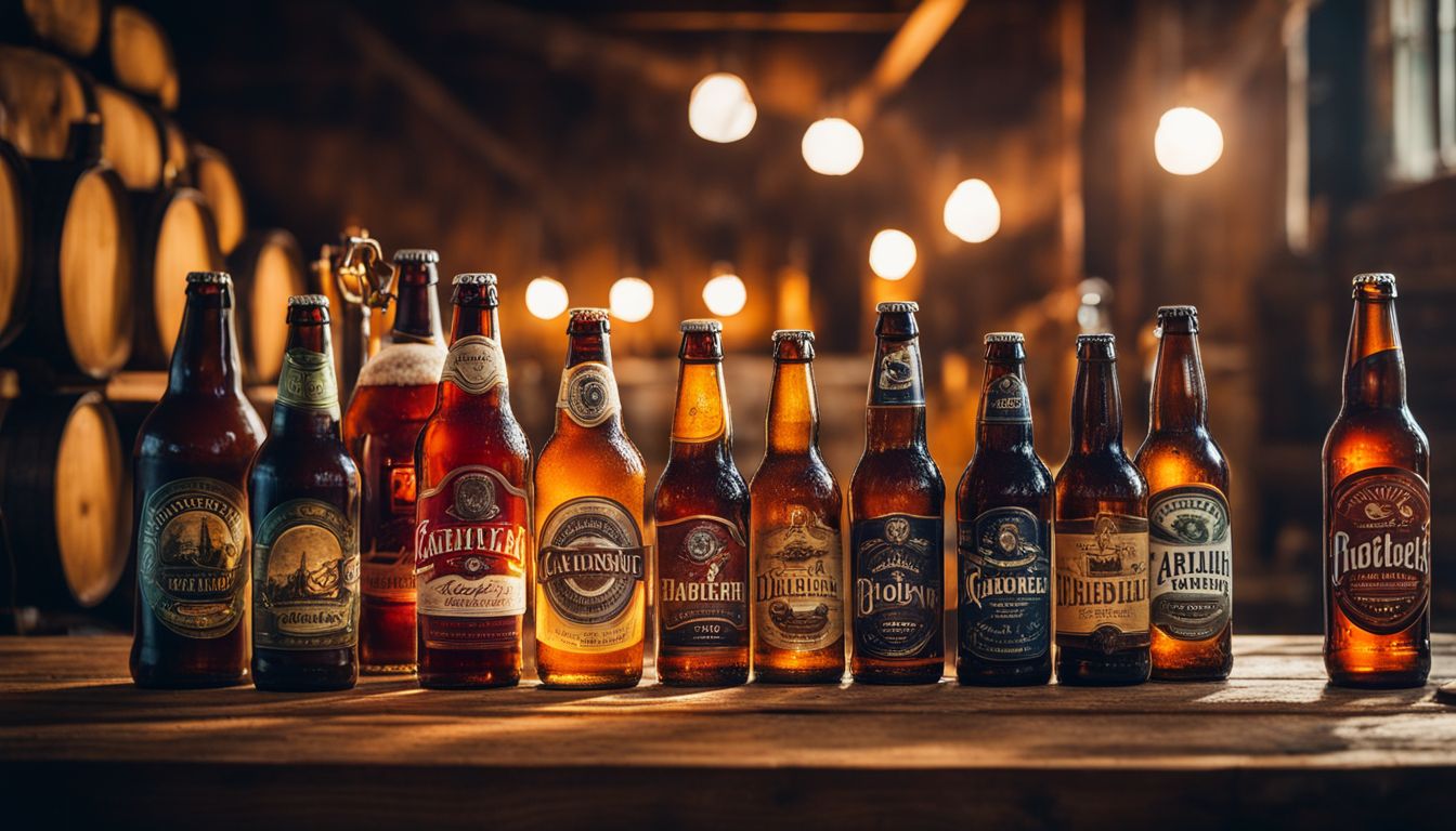 Craft beer collection in a brewery captured in a vibrant and detailed photo.