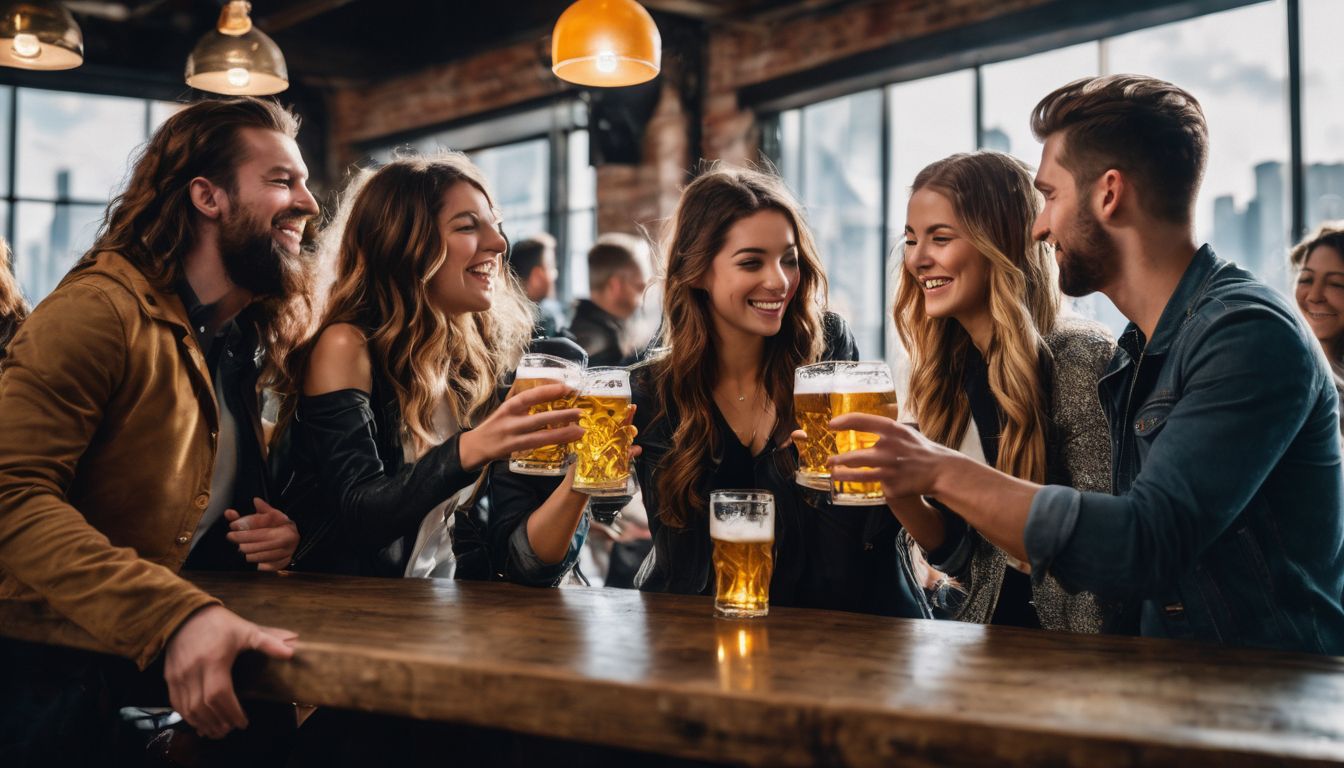 Group of friends toasting in a brewery with diverse backgrounds and styles.