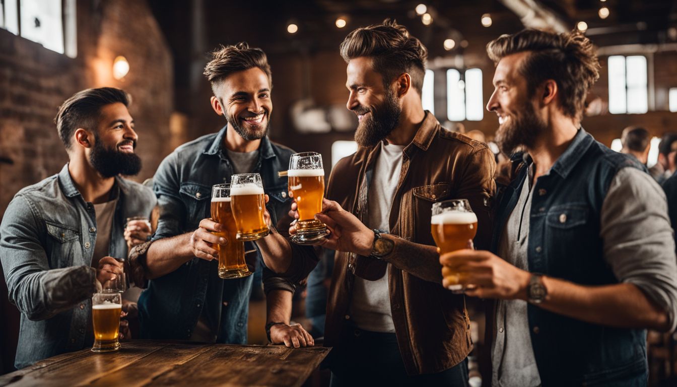 A group of beer enthusiasts trying craft beers in a brewery.