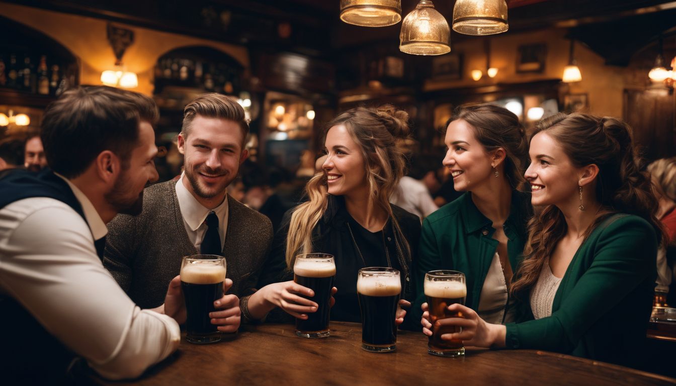 Friends enjoying pints of Guinness at a traditional Irish pub.