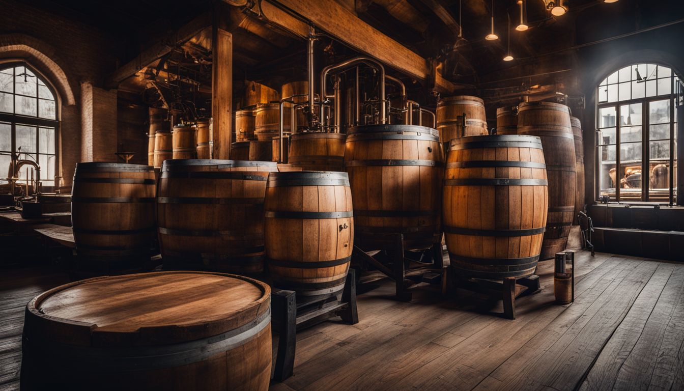Belgian brewery showcasing traditional wooden barrels and brewing equipment.