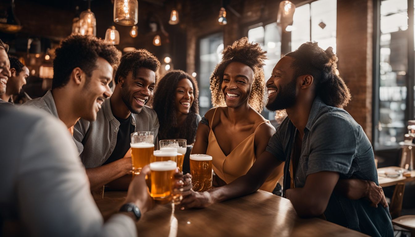 Group of people enjoying virtual happy hour with online beer sales.