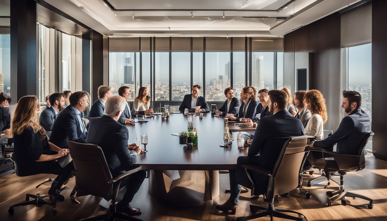 Executives from major beer companies in a board room meeting.