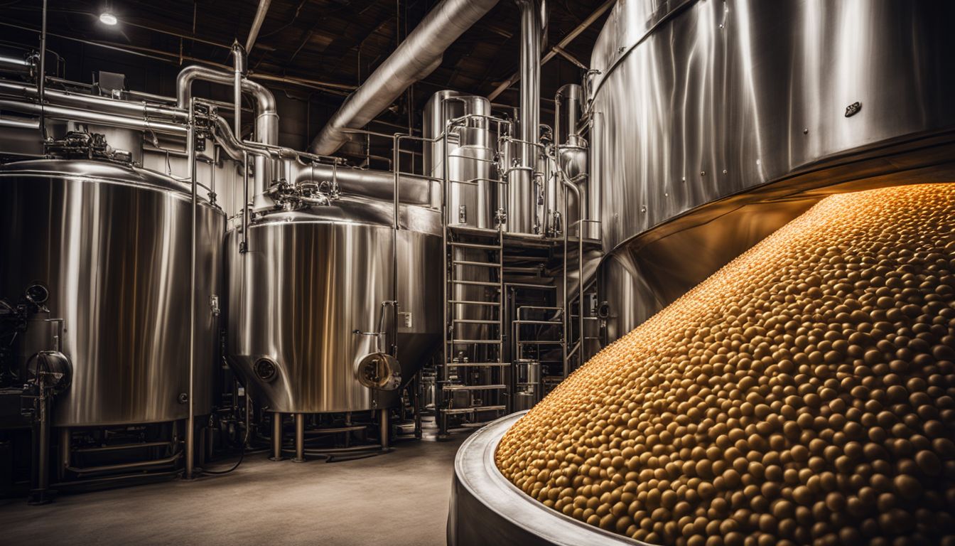 Close-up of a fermentation tank with yeast actively bubbling in a brewery.
