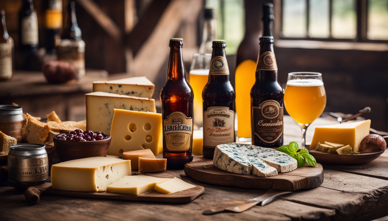 Craft beers, cheeses, and diversity showcased in a rustic setting.