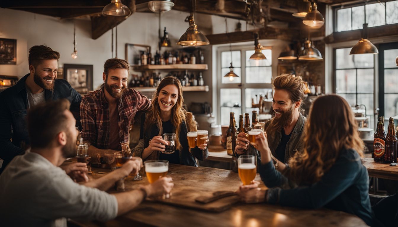 A diverse group of friends enjoys brewing beer together at home.