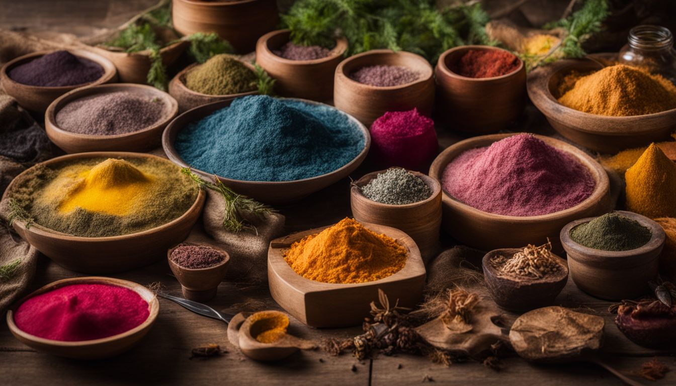 A vibrant mix of natural dye ingredients arranged on a table, capturing a diverse range of faces and hairstyles.