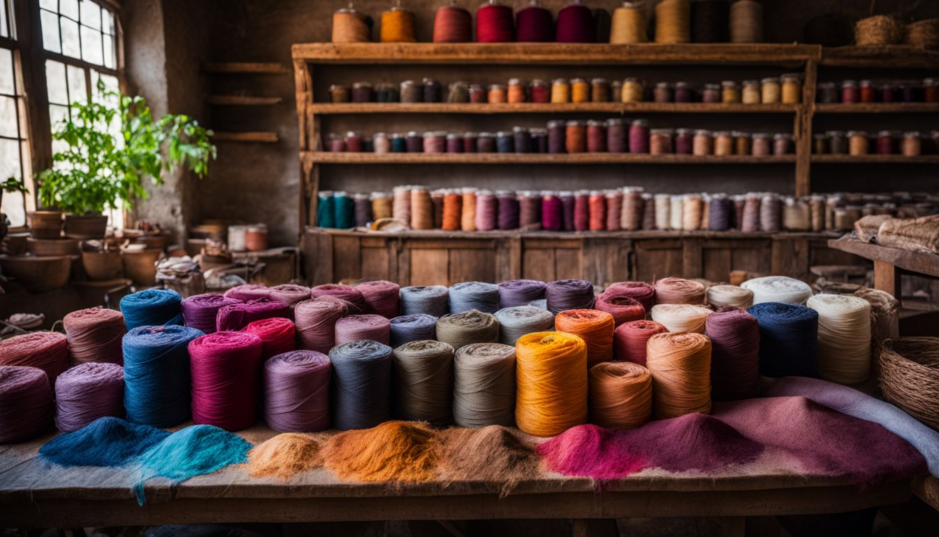 A vibrant workshop featuring a diverse group of people using natural dyes to create colorful fabrics.
