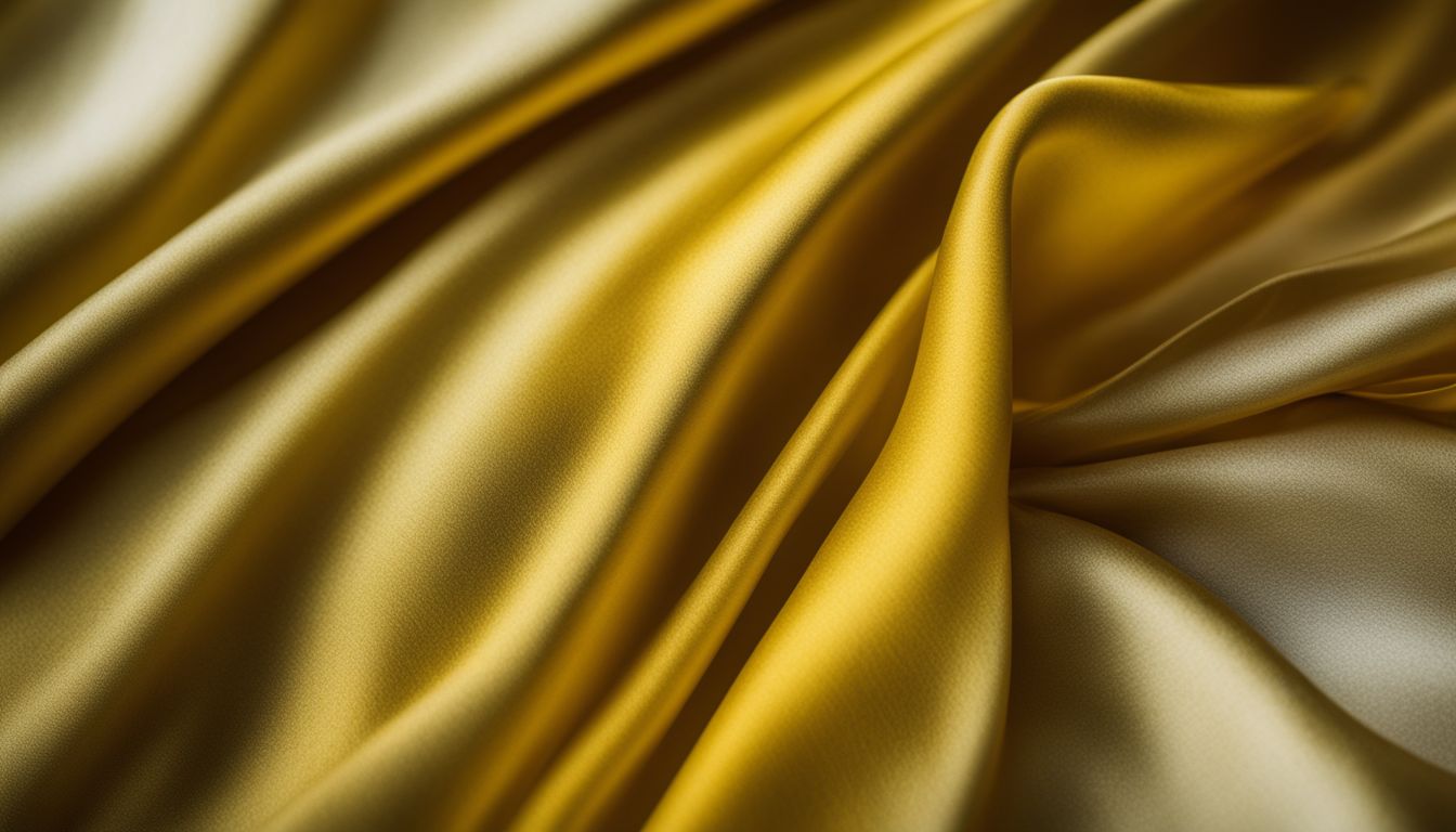 Close-up of a vibrant yellow silk fabric dyed with turmeric, showcasing diverse faces, hairstyles, and outfits.