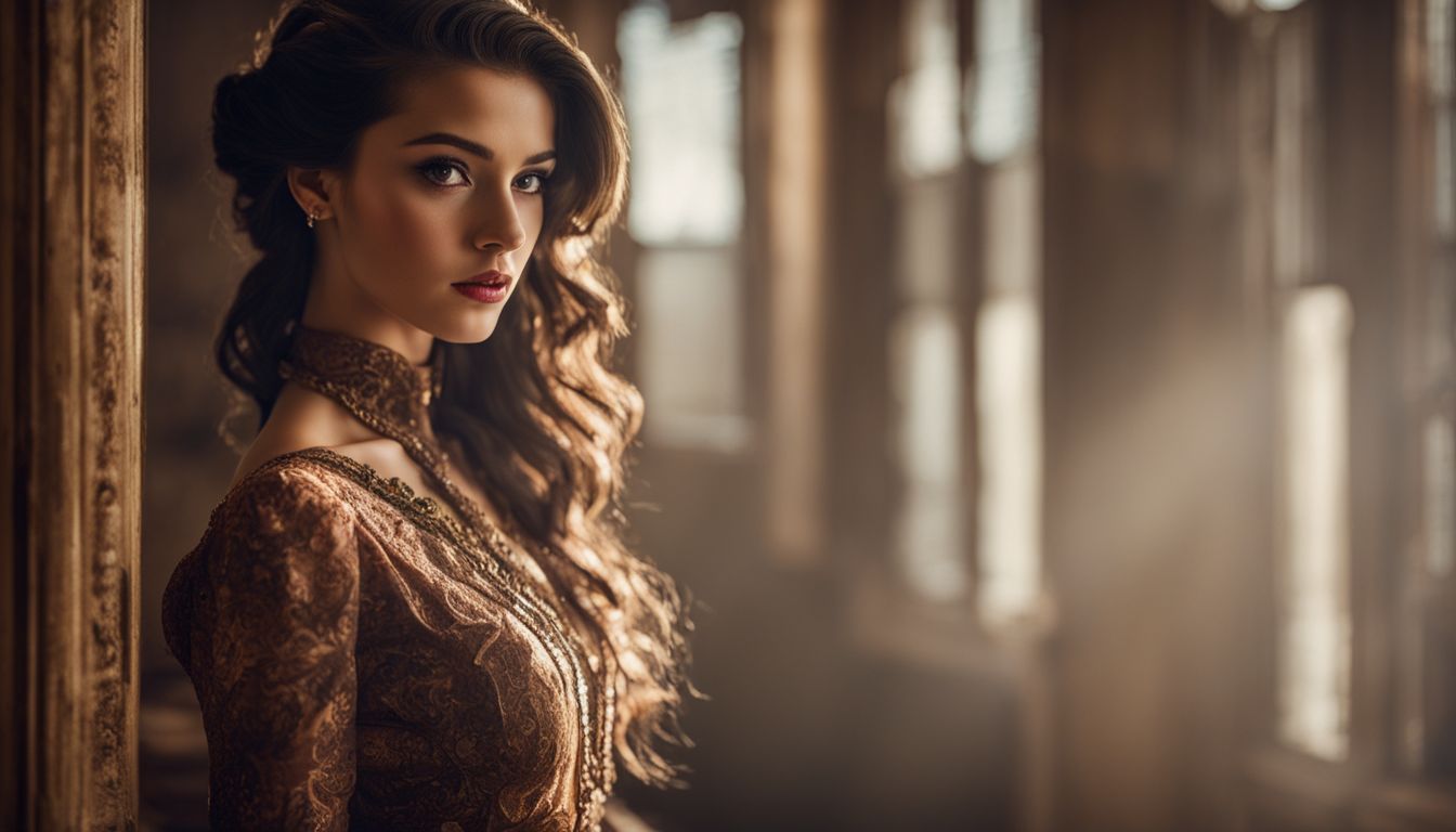 Why is Vintage So Popular: The image subject is a young woman in a vintage dress, showcasing different faces, hair styles, and outfits in an old-fashioned room.
