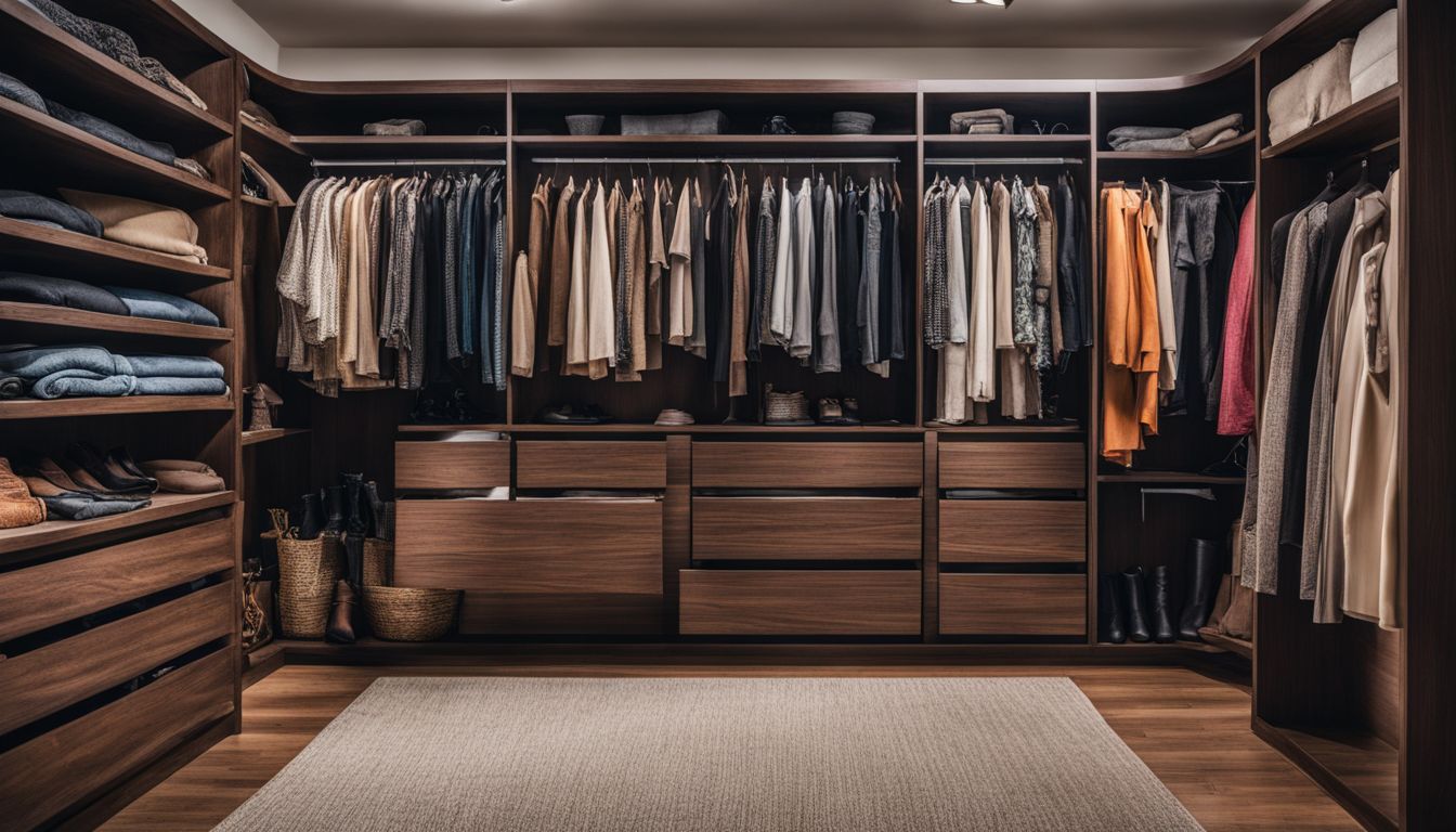 A well-organized closet filled with gently used clothing in various styles and colors.