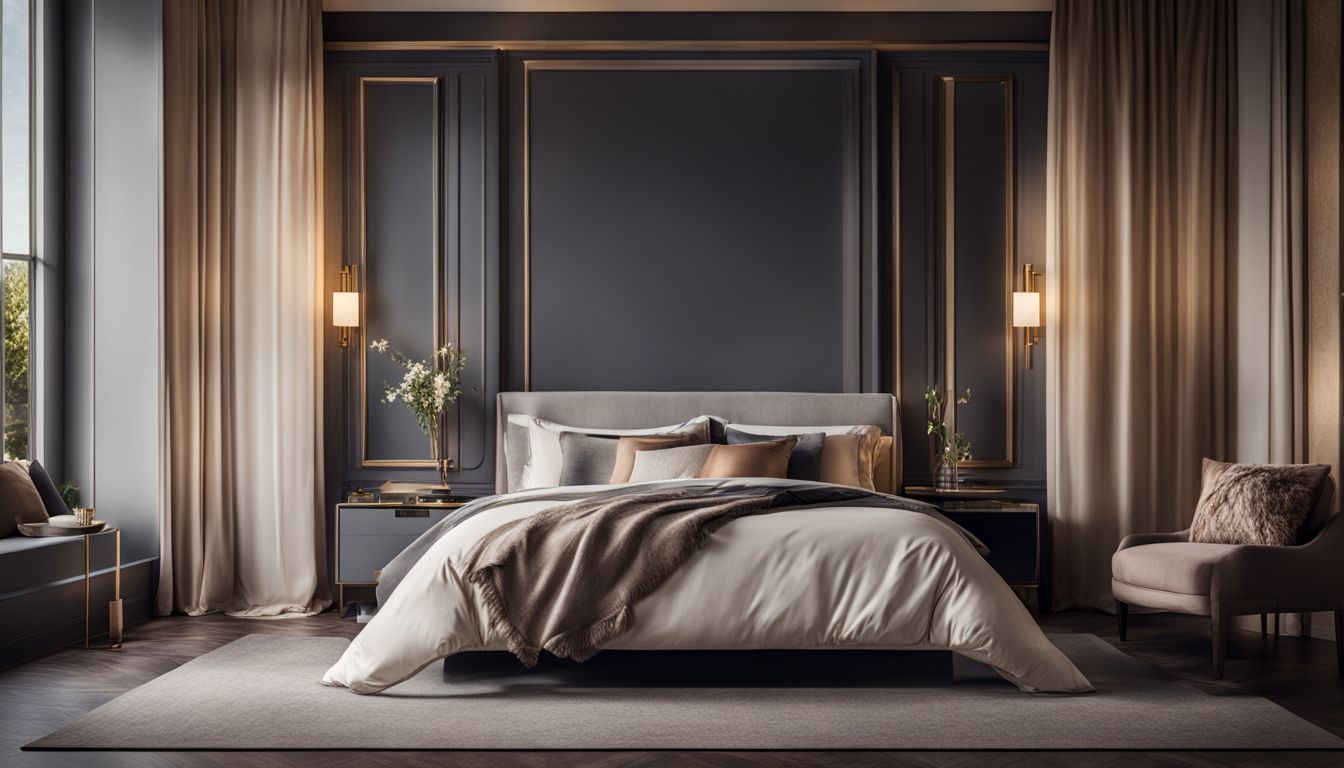 A luxury bedroom with a neatly made bed featuring modal fabric sheets and pillows, photographed with attention to detail.