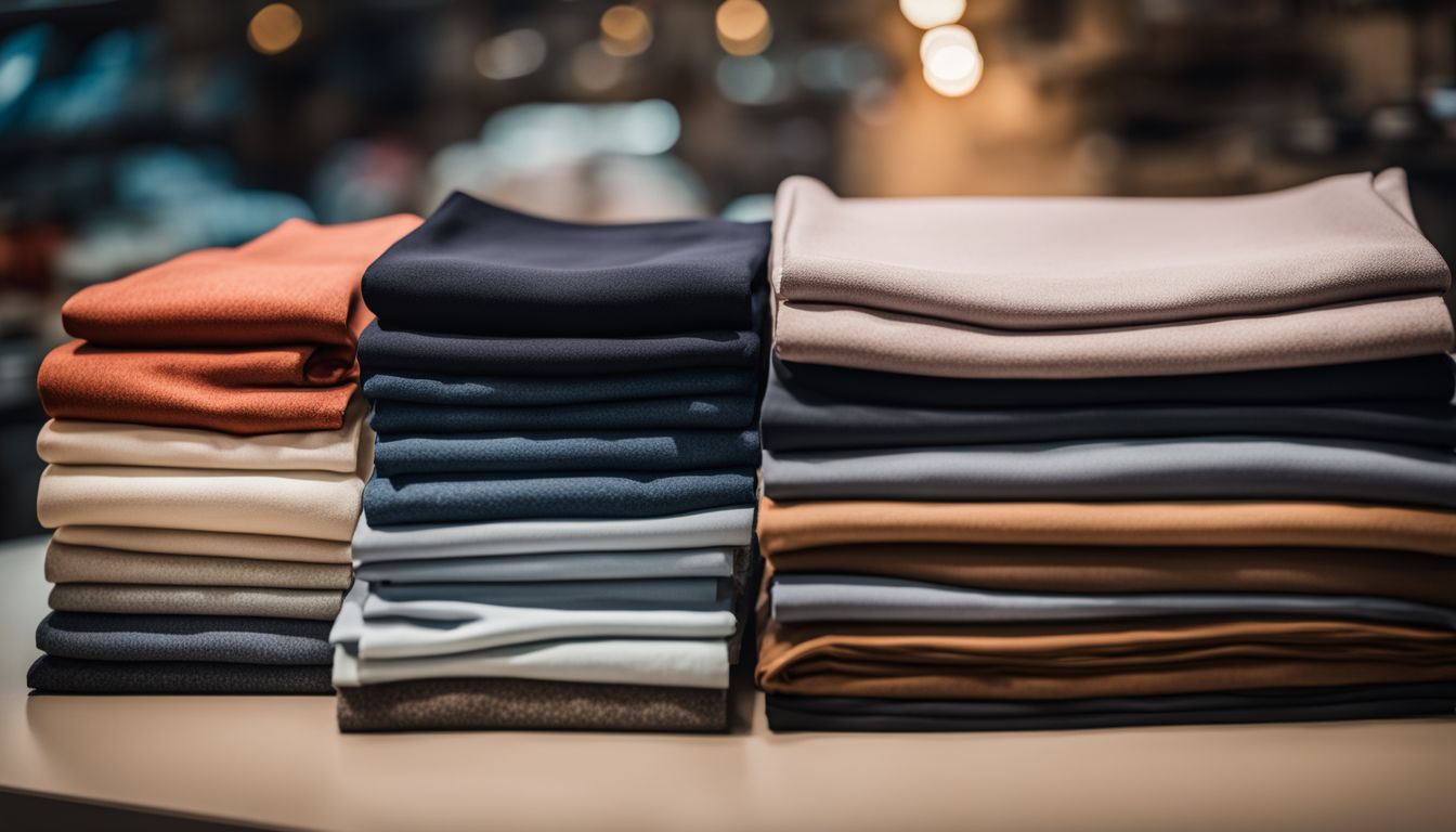 A neat stack of freshly washed and ironed modal fabric clothing organized on a shelf in different styles.