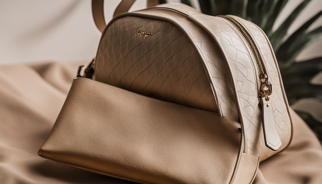 A close-up photo of a stylish bag made of Piñatex pineapple leather, showcasing its unique texture.