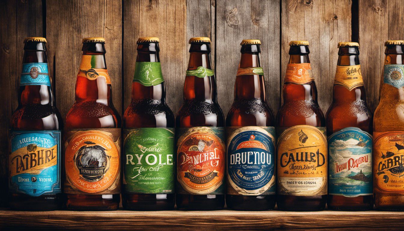 An appealing arrangement of low-carb beers on a wooden table, highlighting their diverse colors and labels.
