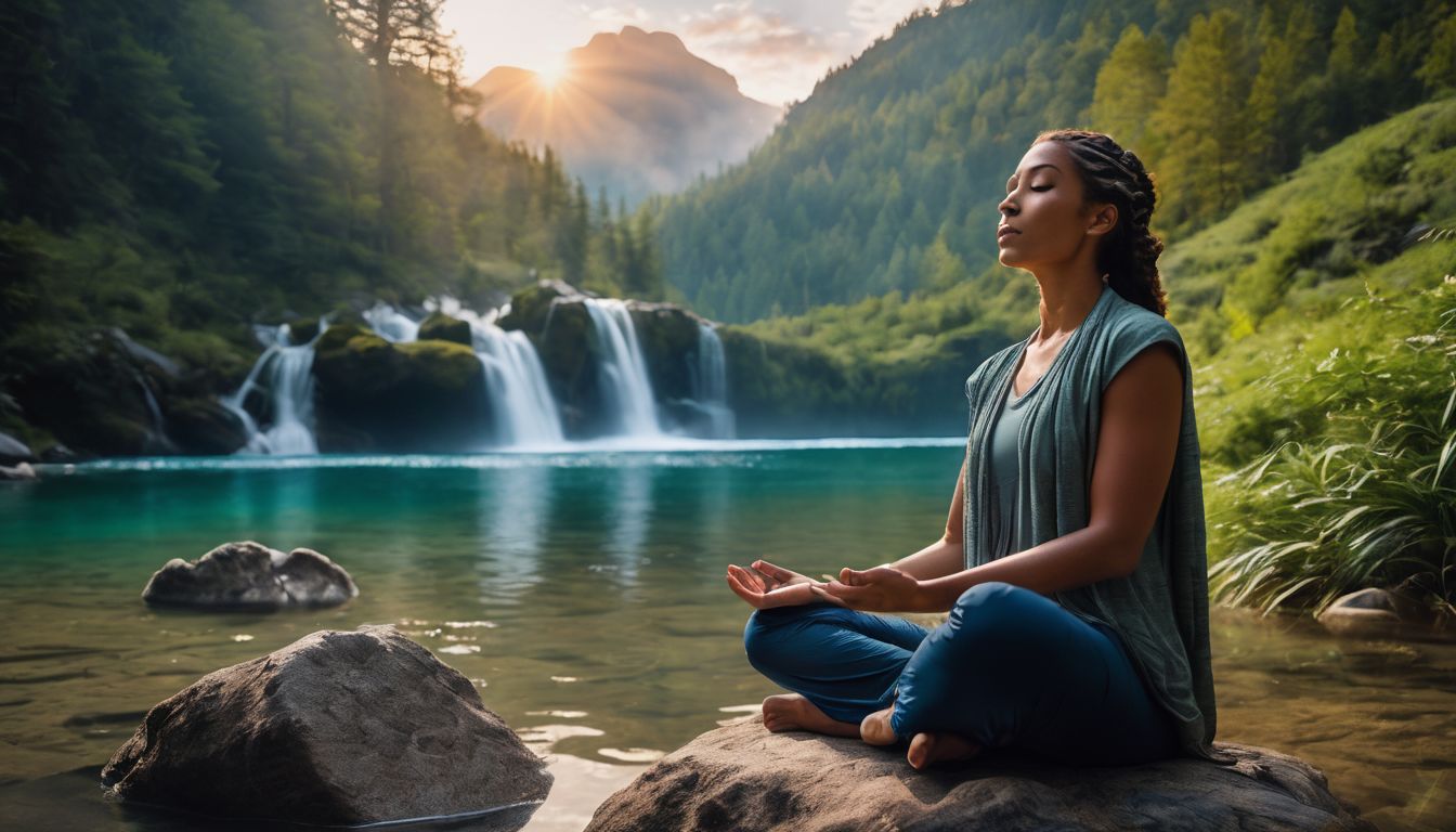 a person meditating in a diverse and serene natural environment.