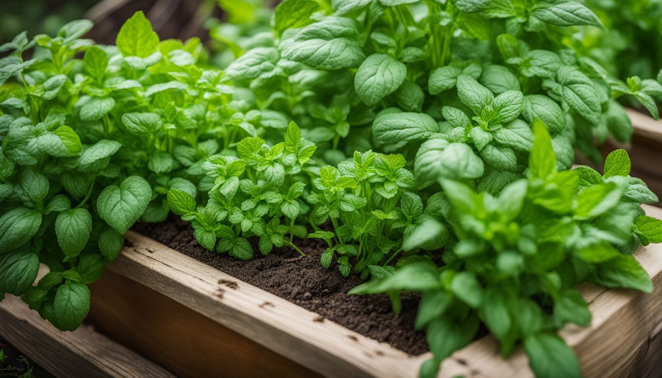 A diverse herb garden with basil, mint, and cilantro, showcasing different people and their varying styles.