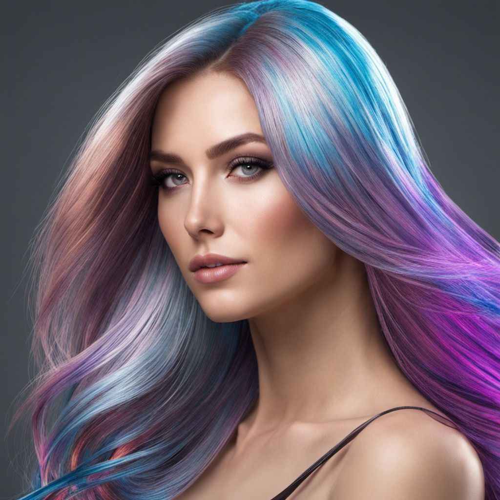 Beautiful woman with vibrant hair extensions showcases confidence and allure.