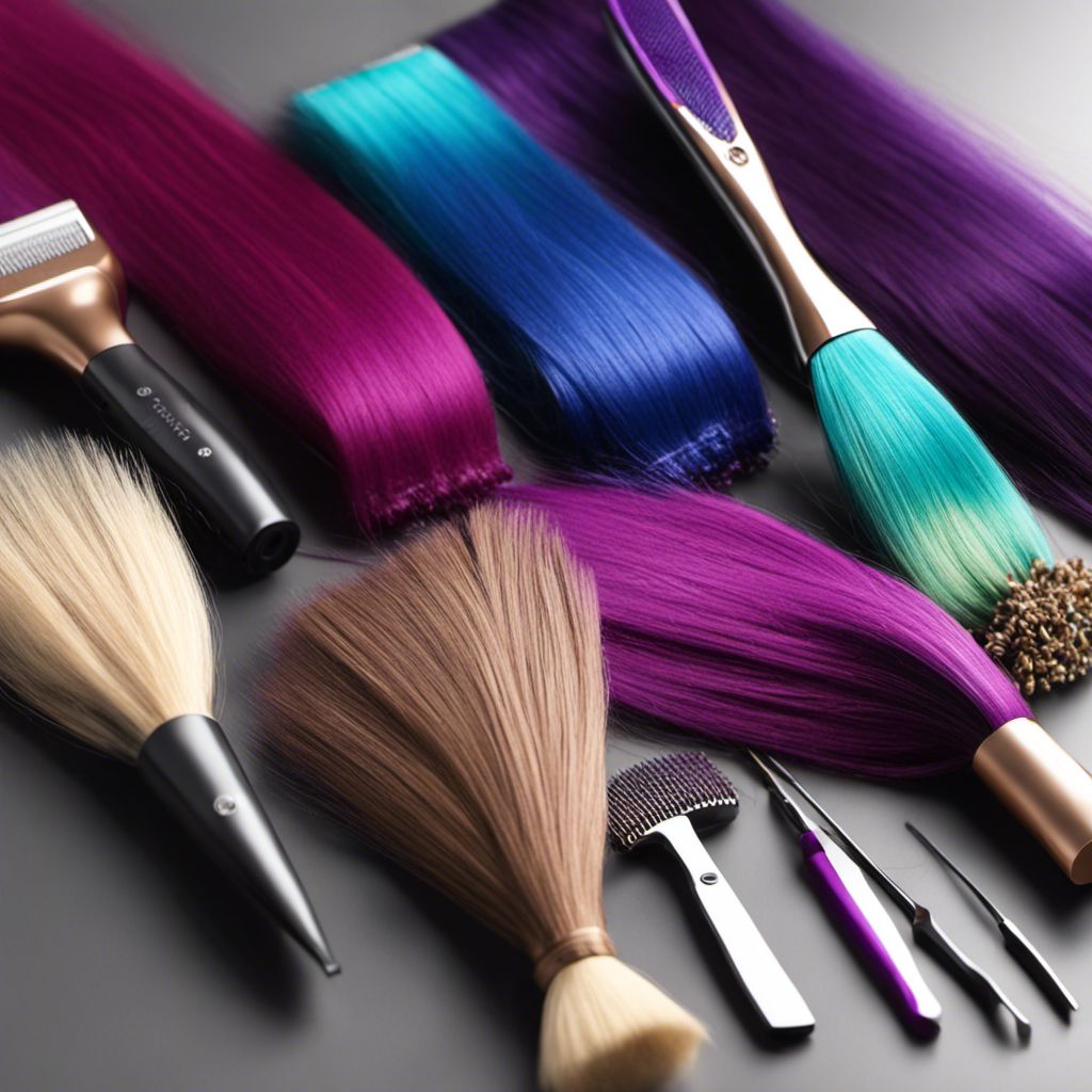 A colorful collection of high-quality hair extensions in a studio setting.