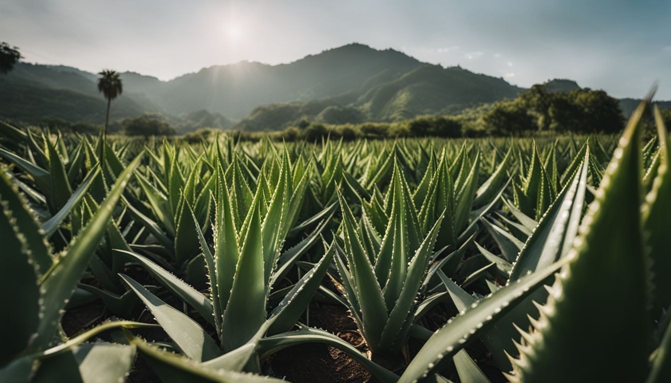 A vibrant photo of Aloe vera plants surrounded by nature and people.