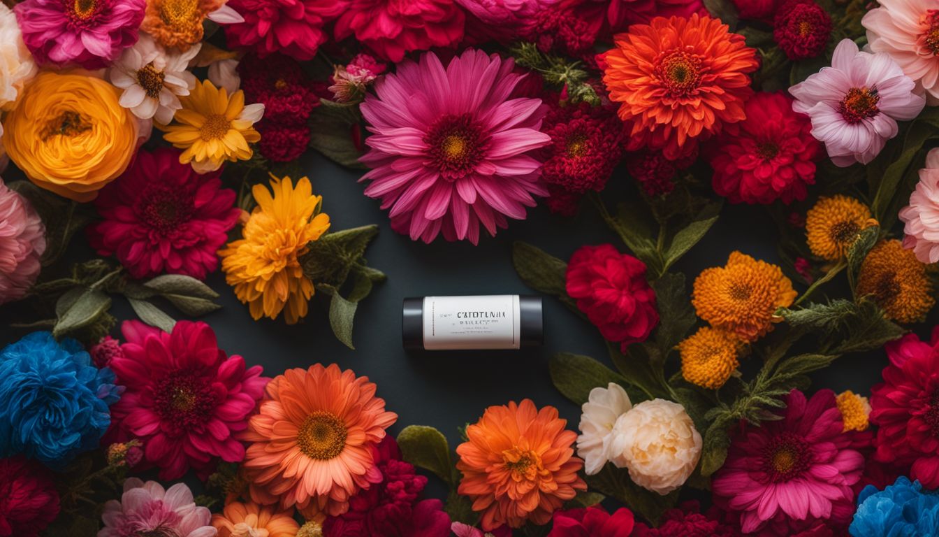 A zero waste deodorant bar surrounded by vibrant flowers and diverse people.
