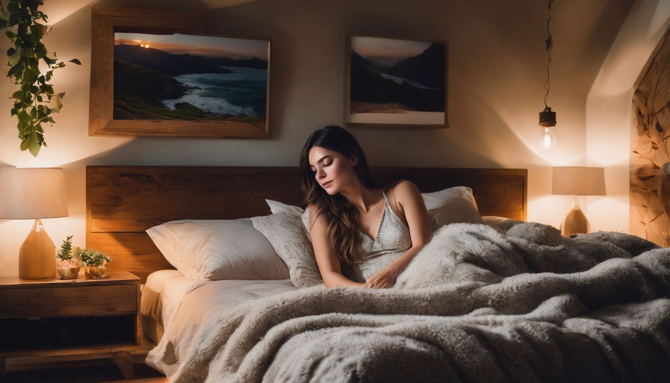A peaceful photo of a person sleeping in a cozy bedroom.